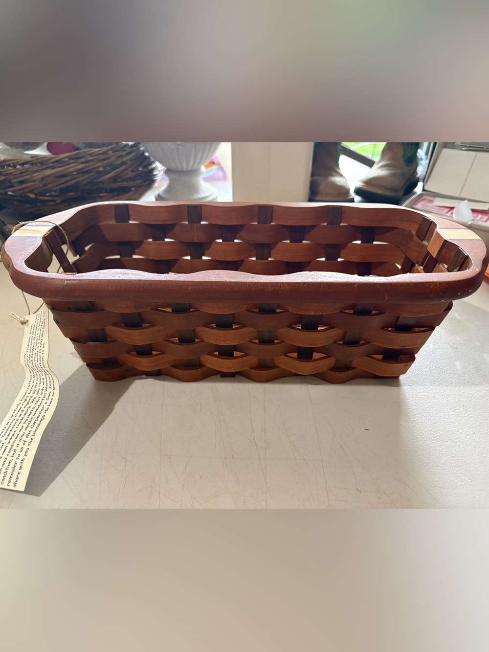 Teaberry Collection HanWoven Wooden Decorative Basket Tray - Warm Chestnut Brown